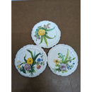 Vintage Hand-Painted Floral Ceramic Plates Set Of 3 Scalloped Edges Made In Italy Approx. 7 Inches Each