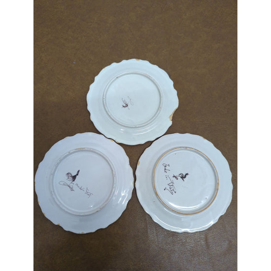 Vintage Hand-Painted Floral Ceramic Plates Set Of 3 Scalloped Edges Made In Italy Approx. 7 Inches Each