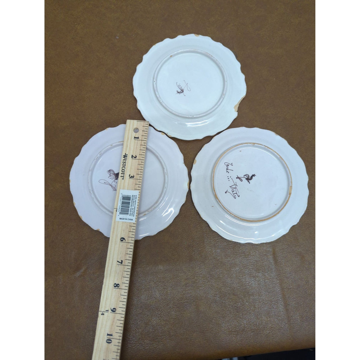 Vintage Hand-Painted Floral Ceramic Plates Set Of 3 Scalloped Edges Made In Italy Approx. 7 Inches Each