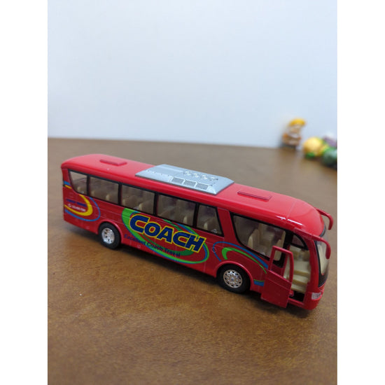 Red Diecast Coach Bus Model With Opening Doors & Detailed Interior Excellent Coach Travel Design 7.5 Inches.