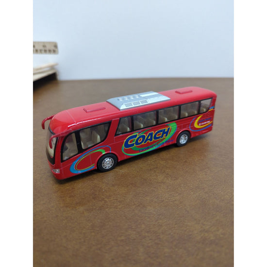 Red Diecast Coach Bus Model With Opening Doors & Detailed Interior Excellent Coach Travel Design 7.5 Inches.