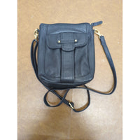 Black Leather Crossbody Bag With Adjustable Strap & Front Pocket
