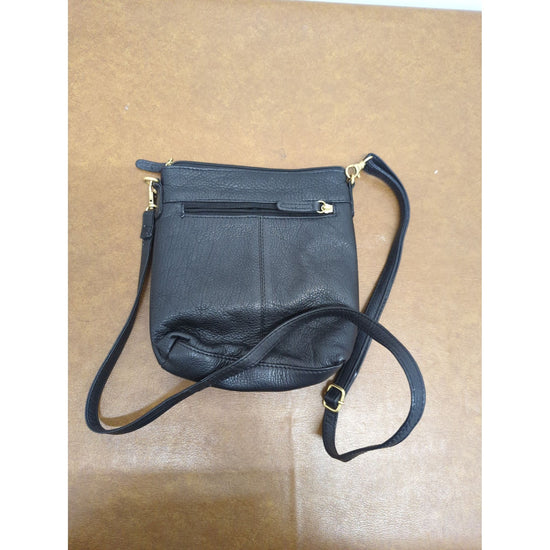 Black Leather Crossbody Bag With Adjustable Strap & Front Pocket