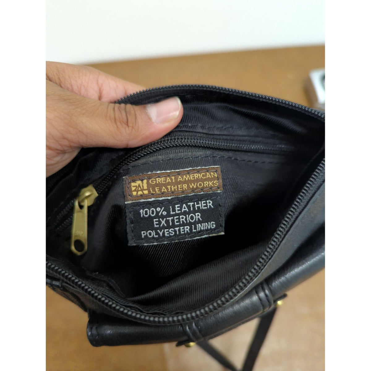 Black Leather Crossbody Bag With Adjustable Strap & Front Pocket
