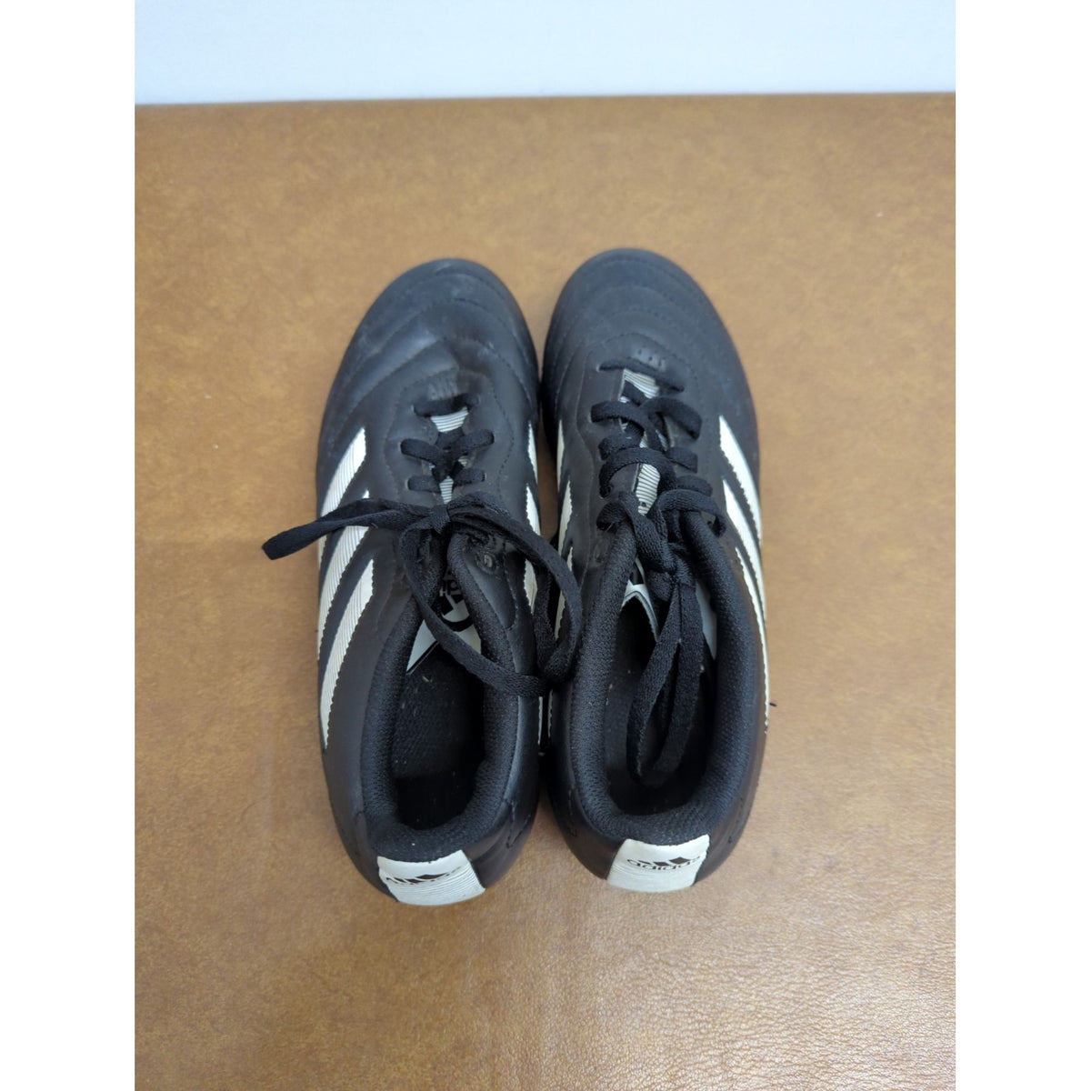 Adidas Black Soccer Cleats With White Stripes & Red Studs Size 7.5 Comfortable Fit For Firm Ground Play