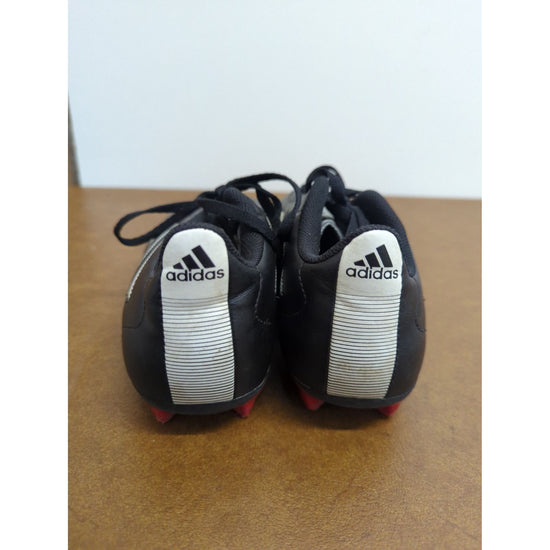 Adidas Black Soccer Cleats With White Stripes & Red Studs Size 7.5 Comfortable Fit For Firm Ground Play