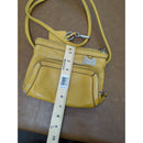 Tignanello Yellow Leather Crossbody Bag With Multiple Zipper Pockets & Chain Print Lining