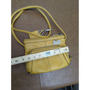 Tignanello Yellow Leather Crossbody Bag With Multiple Zipper Pockets & Chain Print Lining