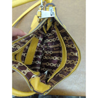Tignanello Yellow Leather Crossbody Bag With Multiple Zipper Pockets & Chain Print Lining
