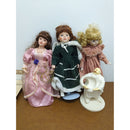Set Of 3 Collectible Porcelain Dolls & Chef Figurine 14-Inch Dolls Elegant Outfits Home Decor
