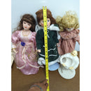 Set Of 3 Collectible Porcelain Dolls & Chef Figurine 14-Inch Dolls Elegant Outfits Home Decor