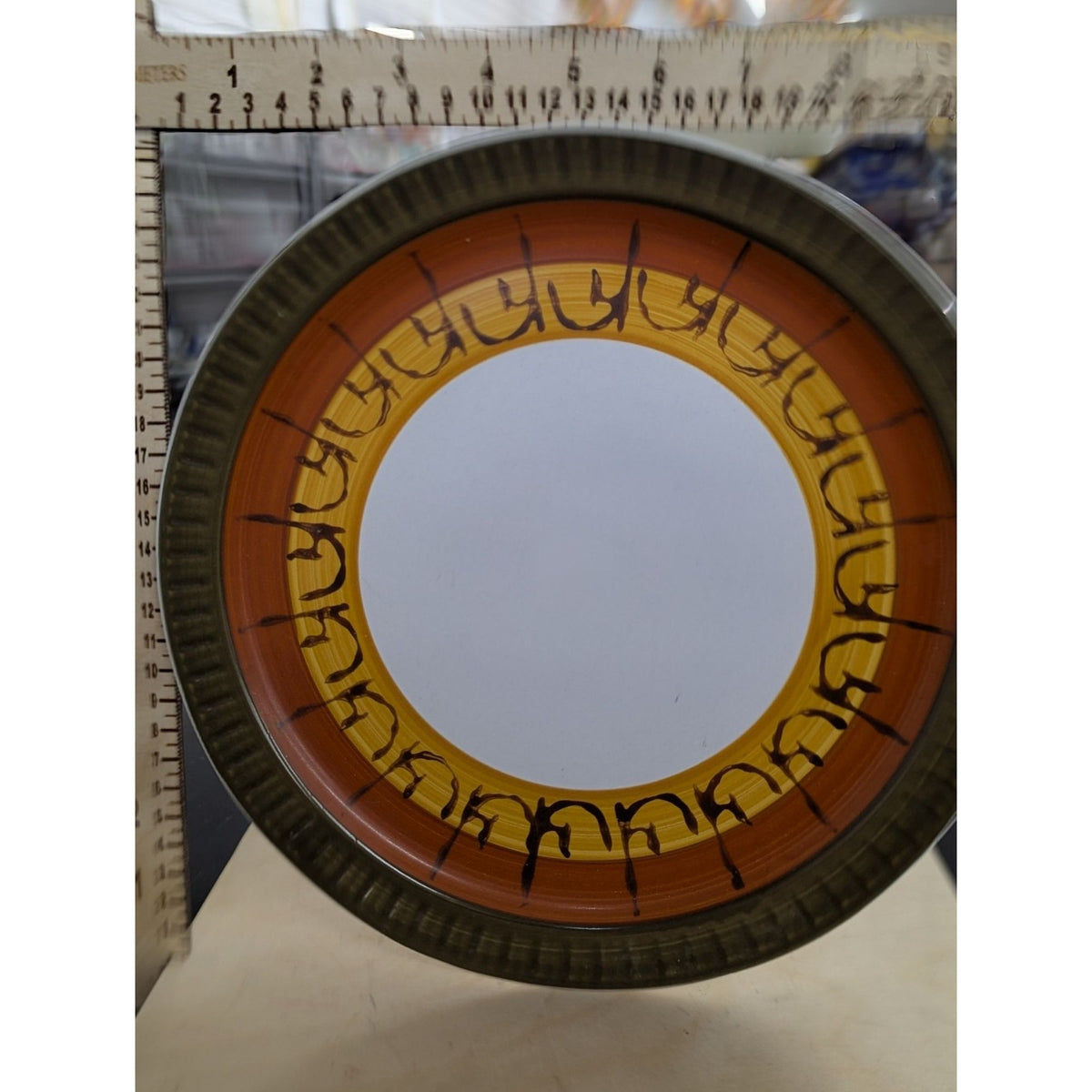 Vernon Kilns Stoneware Galaxy Dinner Plate With Orange & Yellow Pattern