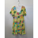 Jams World Tropical Print Yellow Button-Front Short Sleeve Dress Size M