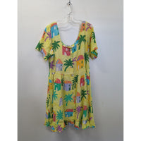 Jams World Tropical Print Yellow Button-Front Short Sleeve Dress Size M