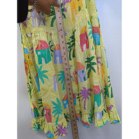 Jams World Tropical Print Yellow Button-Front Short Sleeve Dress Size M