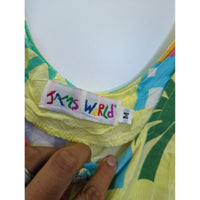 Jams World Tropical Print Yellow Button-Front Short Sleeve Dress Size M