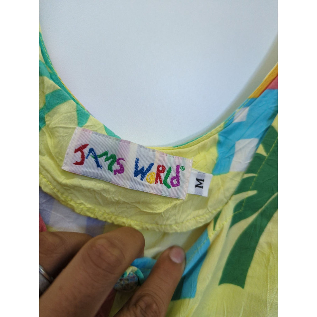 Jams World Tropical Print Yellow Button-Front Short Sleeve Dress Size M