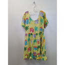 Jams World Tropical Print Yellow Button-Front Short Sleeve Dress Size M