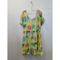 Jams World Tropical Print Yellow Button-Front Short Sleeve Dress Size M