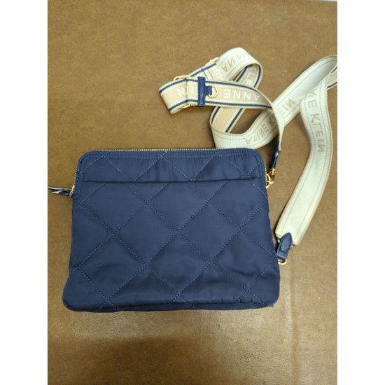 Anne Klein Quilted Crossbody Bag With Adjustable Logo Strap Navy & Beige