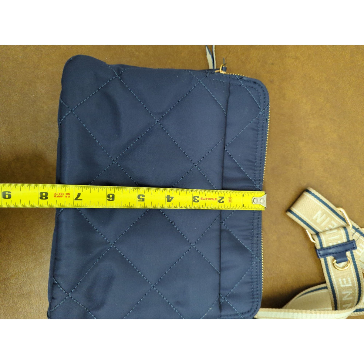 Anne Klein Quilted Crossbody Bag With Adjustable Logo Strap Navy & Beige