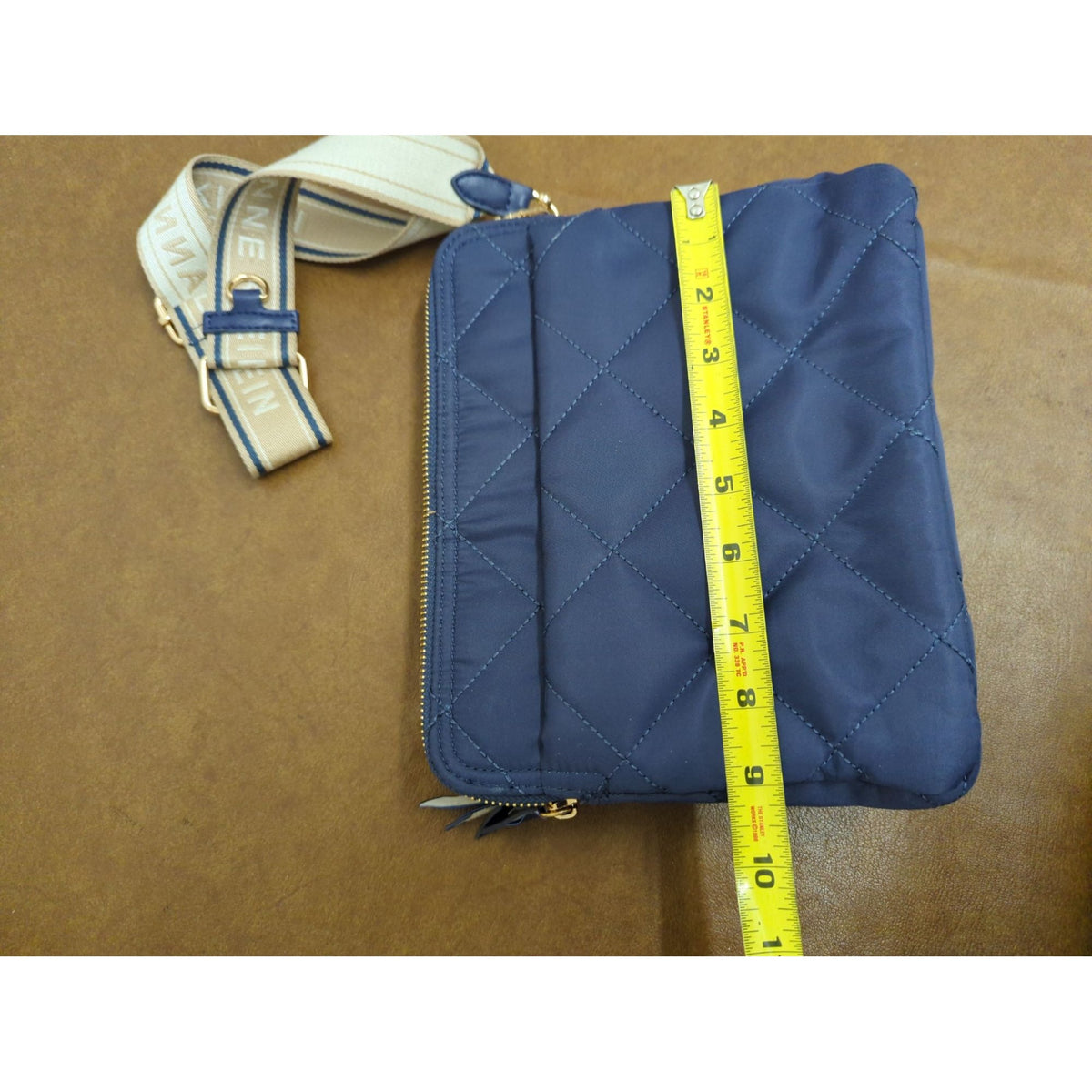 Anne Klein Quilted Crossbody Bag With Adjustable Logo Strap Navy & Beige