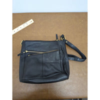 Black Leather Crossbody Bag With Adjustable Strap & Multiple Zipper Pockets By Great American Leather Works