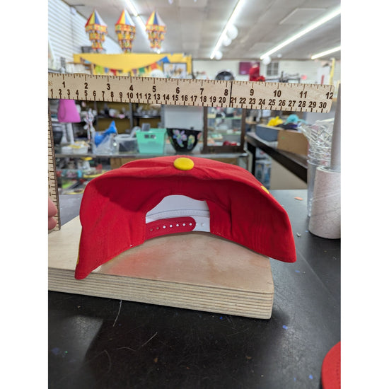 Red Snapback Hat With Embroidered "D" Logo & Yellow Accents Adjustable Fit