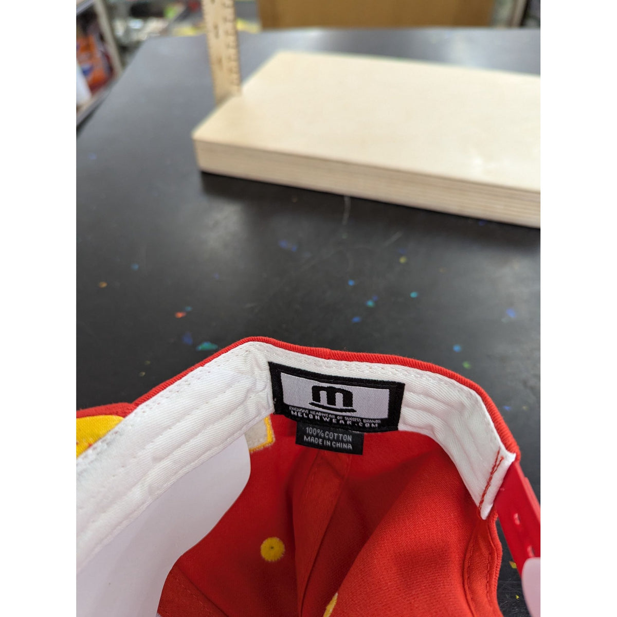 Red Snapback Hat With Embroidered "D" Logo & Yellow Accents Adjustable Fit