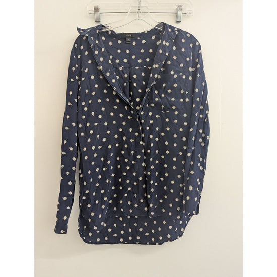 J.Crew Navy Long-Sleeve Button-Up Blouse With Pocket Watch Print