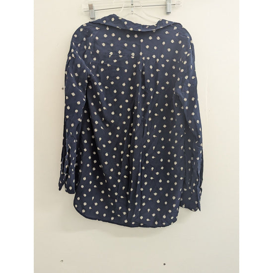 J.Crew Navy Long-Sleeve Button-Up Blouse With Pocket Watch Print
