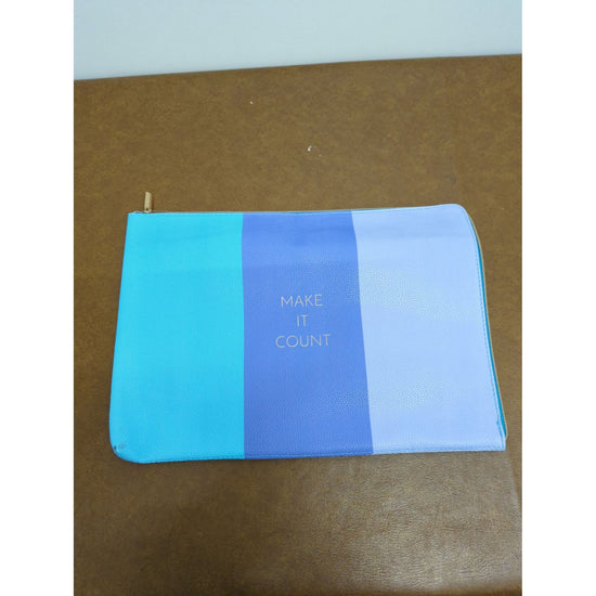 Color-Blocked Zippered Pouch With "Make It Count" Text - Striped Design Spacious Interior