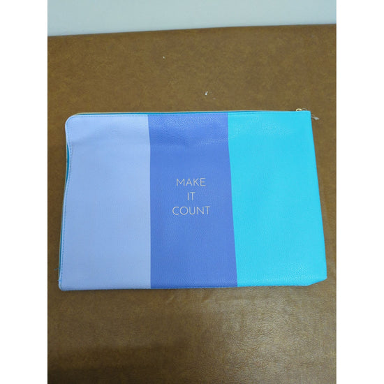 Color-Blocked Zippered Pouch With "Make It Count" Text - Striped Design Spacious Interior