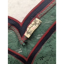 Free People Green Lace Long Sleeve V-Neck Top With Red & Navy Trim