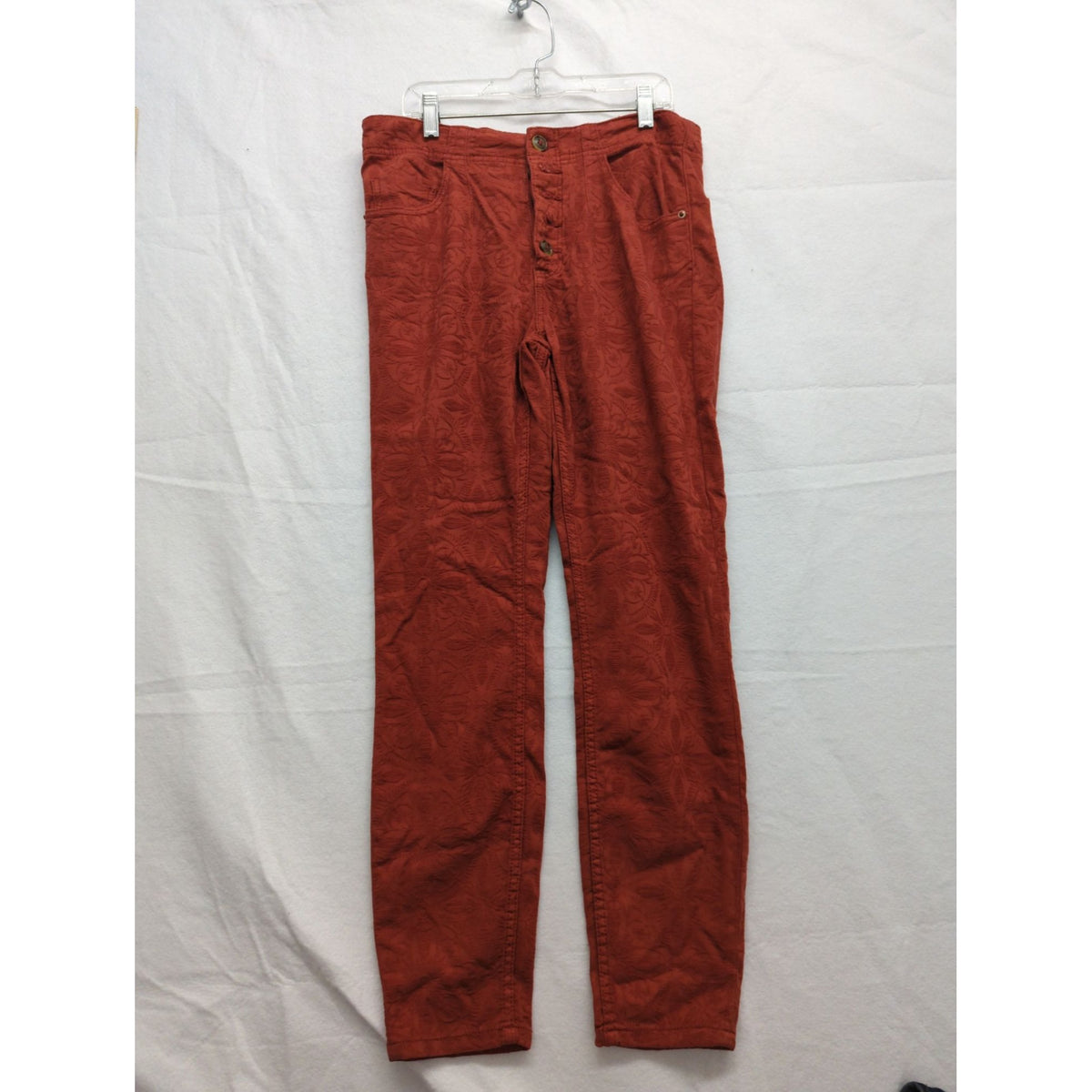 Pilcro & The Letterpress Red Floral-Embossed Straight-Leg Pants Womens Size 29