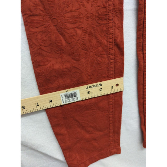 Pilcro & The Letterpress Red Floral-Embossed Straight-Leg Pants Womens Size 29