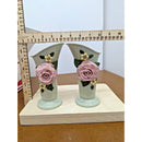 Vintage Ceramic Floral Vase Pair Pale Green Pink Rose Accent