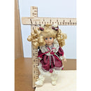 Porcelain Blonde Doll In Burgundy Lace Dress With Accessories