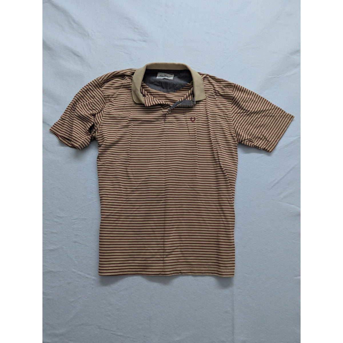 Vintage MC Authentic Brand Mens Polo Shirt XL Striped Brown & Beige 100% Combed