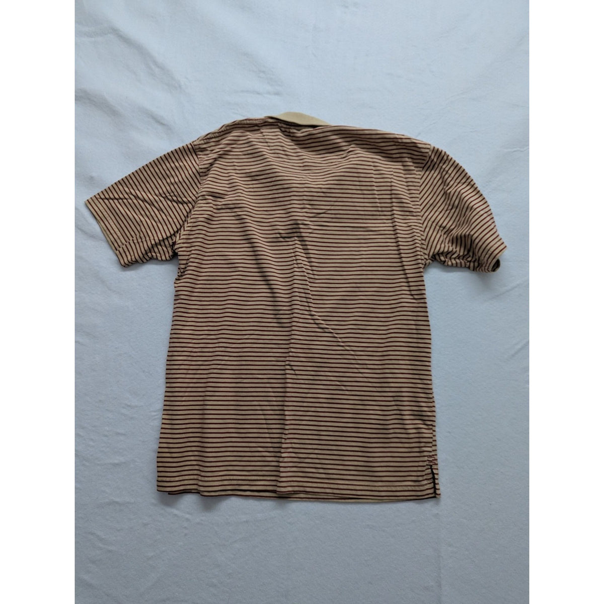 Vintage MC Authentic Brand Mens Polo Shirt XL Striped Brown & Beige 100% Combed