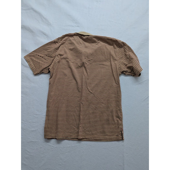 Vintage MC Authentic Brand Mens Polo Shirt XL Striped Brown & Beige 100% Combed