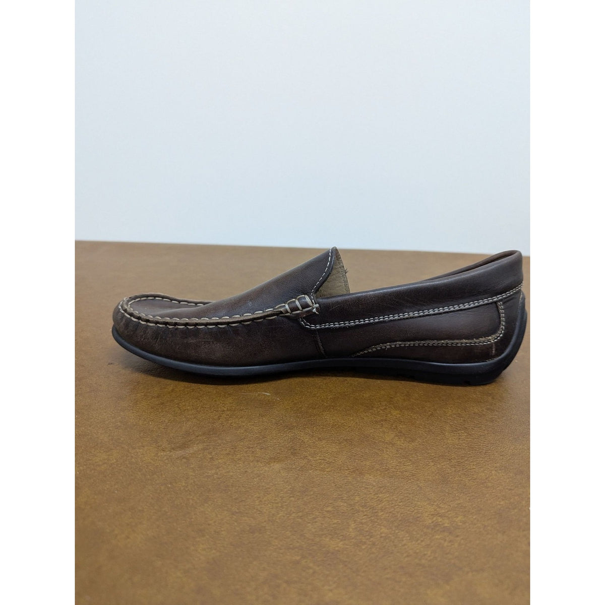 Ecco Mens Brown Leather Loafers Size 43 Casual Slip-On Shoes