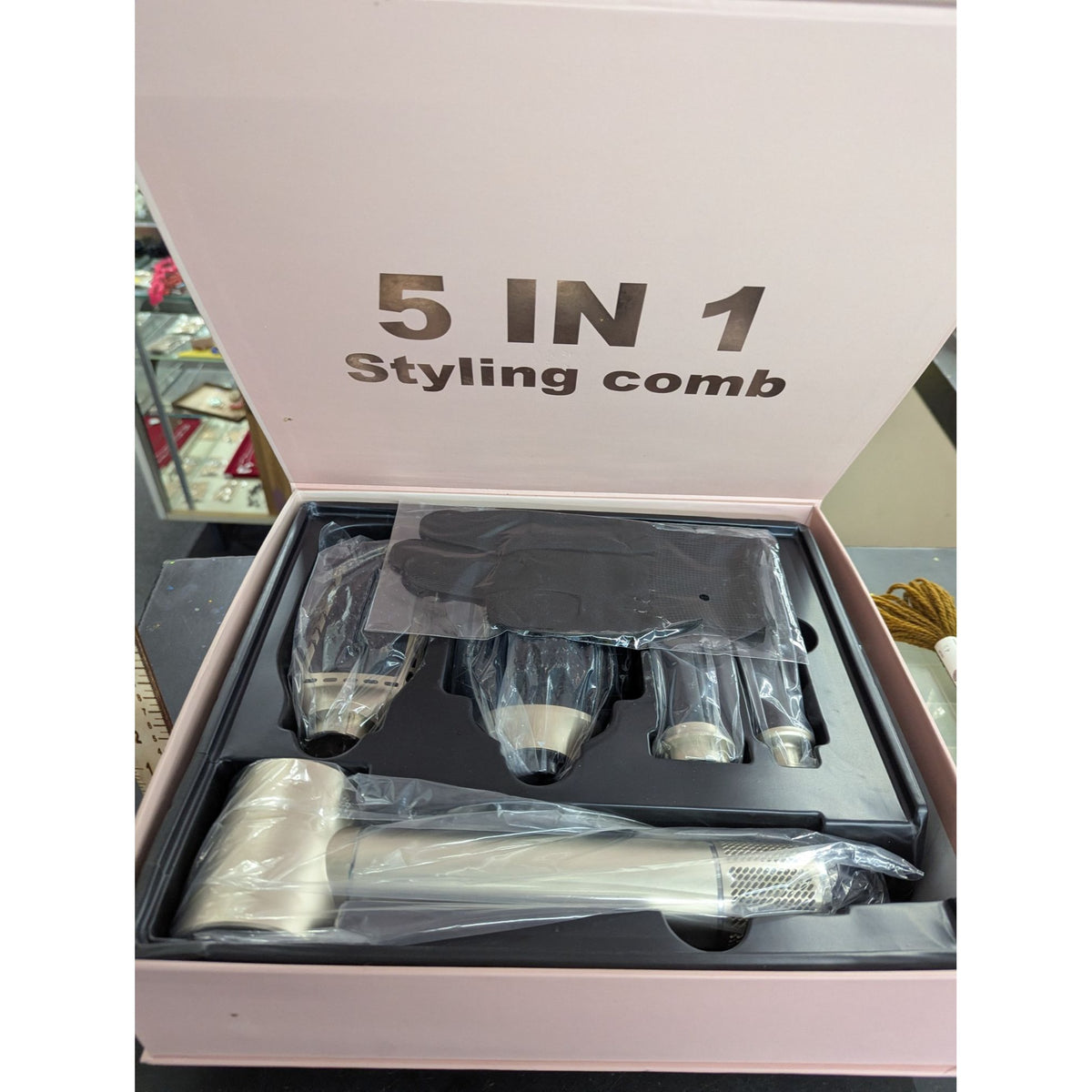 5 In 1 Hot Air Styling Comb With Attachments For Drying Curling Smoothing & Volumizing