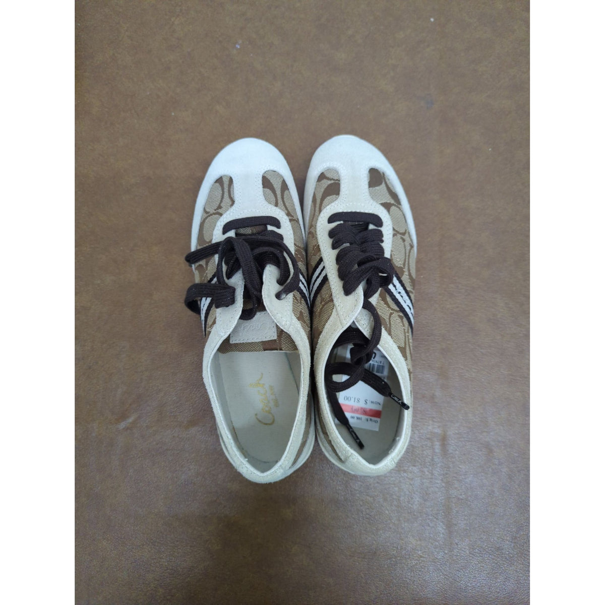 Coach Womens Beyla Sneakers Khaki/Parchment Signature Print Size 6 With Box