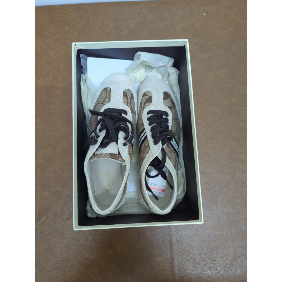Coach Womens Beyla Sneakers Khaki/Parchment Signature Print Size 6 With Box