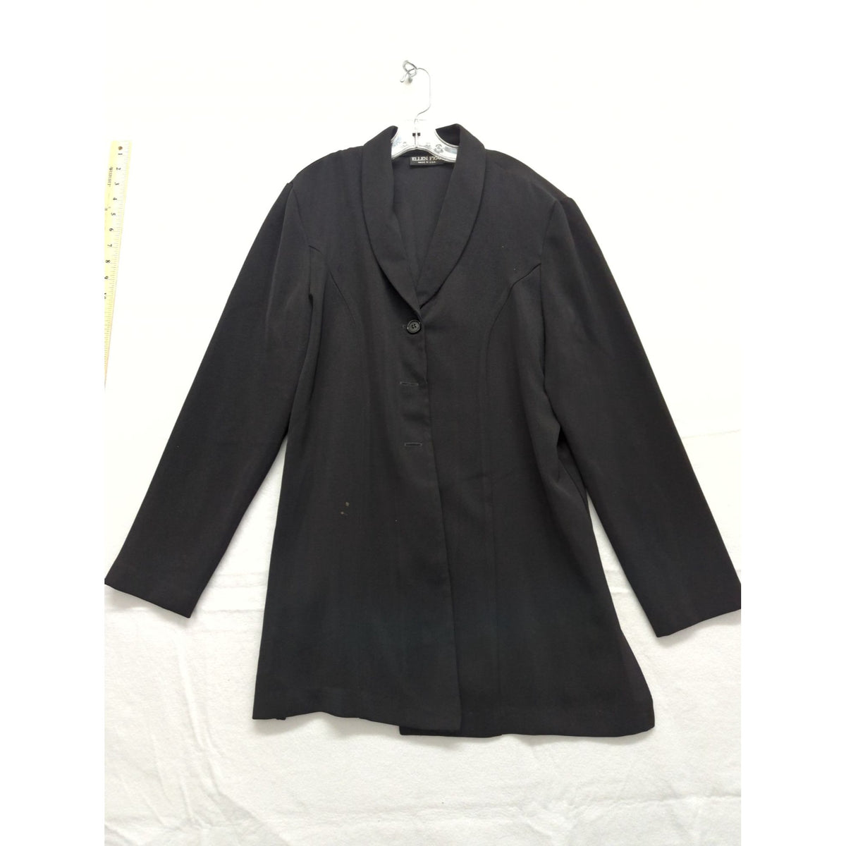 Ellen Figg Womens Black 1-Button Long Blazer Jacket Size 8 Made In USA