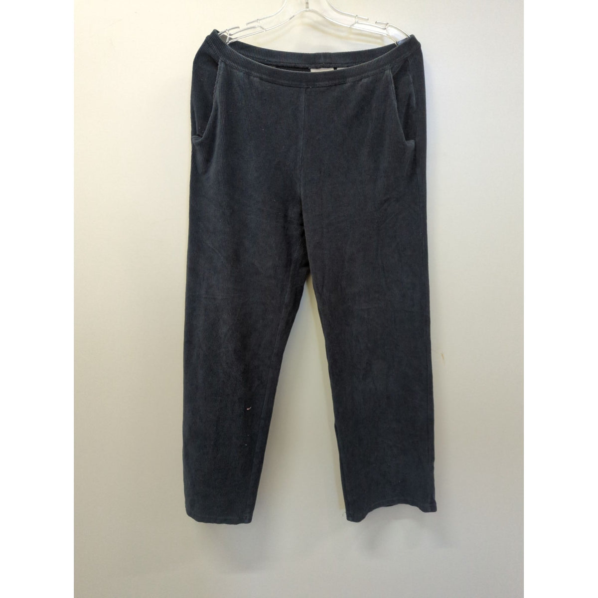 L.L.Bean Womens Medium Corduroy Pants In Dark Gray Elastic Waist Side Pockets Made In El Salvador