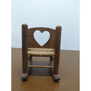 Miniature Wooden Rocking Chair With Woven Seat & Heart Cutout Backrest Rustic Dollhouse Decor 6.5" Tall
