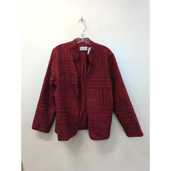 Alfred Dunner Red Quilted Jacket With Black Embroidery Size 10 Lightweight And Stylish Outerwear