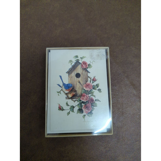 Set Of 12 Blank Note Cards With Envelopes Birdhouse & Roses Design 5"x4"
